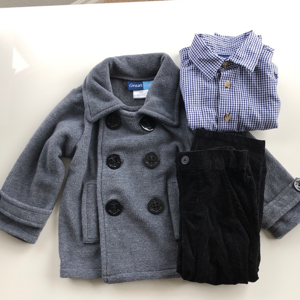Pea coat, dress shirt, corduroy set NWOT